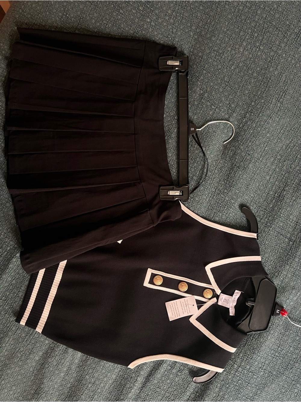 Sincerely Jules Black Pleated Skirt with Ivory Trim Top Set